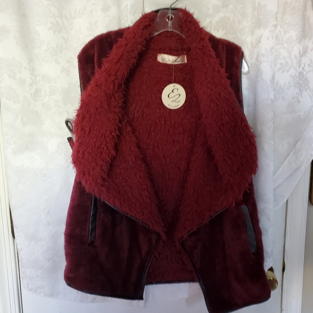EZ Burgundy furry/fleece vest